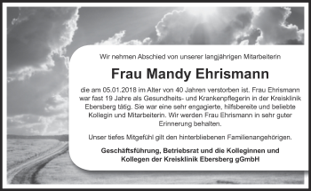 Traueranzeige von Mandy Ehrismann von Süddeutsche Zeitung