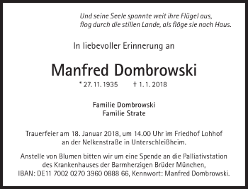 Traueranzeige von Manfred Dombrowski von Süddeutsche Zeitung