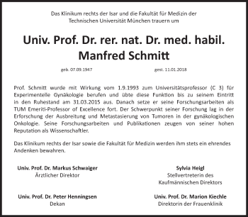 Traueranzeige von Manfred Schmitt von Süddeutsche Zeitung