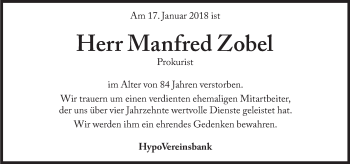 Traueranzeige von Manfred Zobel von Süddeutsche Zeitung