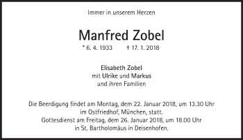 Traueranzeige von Manfred Zobel von Süddeutsche Zeitung
