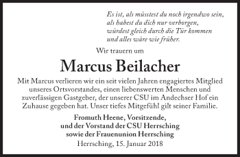 Traueranzeige von Marcus Beilacher von Süddeutsche Zeitung