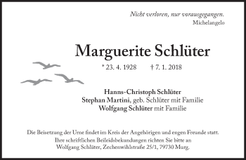 Traueranzeige von Marguerite Schlüter von Süddeutsche Zeitung