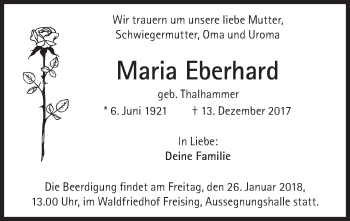 Traueranzeige von Maria Eberhard von Süddeutsche Zeitung