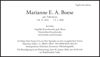 Traueranzeige von Marianne E. A. Boese von Süddeutsche Zeitung