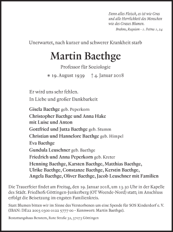 Traueranzeige von Martin Baethge von Süddeutsche Zeitung