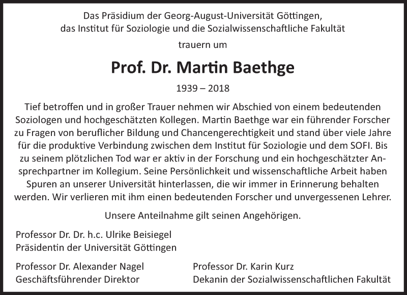  Traueranzeige für Martin Baethge vom 13.01.2018 aus Süddeutsche Zeitung
