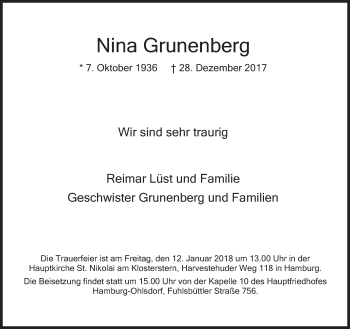 Traueranzeige von Nina Grunenberg von Süddeutsche Zeitung