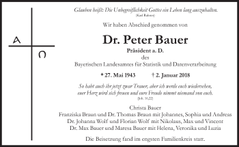 Traueranzeige von Peter Bauer von Süddeutsche Zeitung