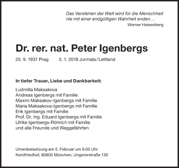 Traueranzeige von Peter Igenbergs von Süddeutsche Zeitung