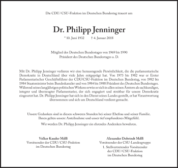 Traueranzeige von Philipp Jenninger von Süddeutsche Zeitung