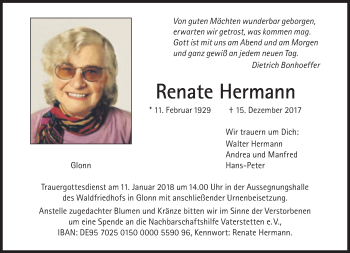 Traueranzeige von Renate Hermann von Süddeutsche Zeitung