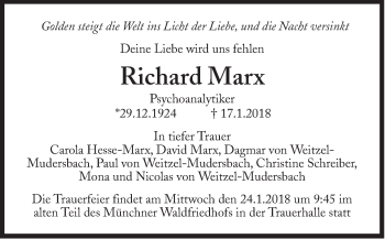 Traueranzeige von Richard Marx von Süddeutsche Zeitung