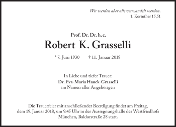 Traueranzeige von Robert K. Grasselli  von Süddeutsche Zeitung