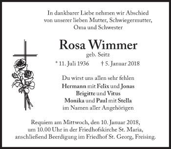 Traueranzeige von Rosa Wimmer von Süddeutsche Zeitung