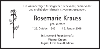 Traueranzeige von Rosemarie Krauss von Süddeutsche Zeitung