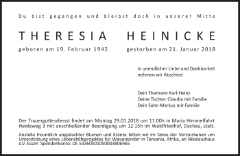Traueranzeige von Theresia Heinicke von Süddeutsche Zeitung