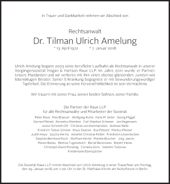 Traueranzeige von Tilman Ulrich Amelung von Süddeutsche Zeitung