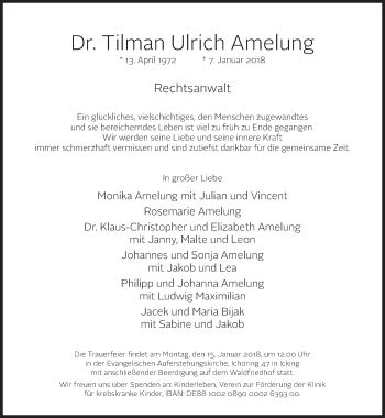 Traueranzeige von Tilman Ulrich Amelung von Süddeutsche Zeitung