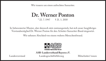 Traueranzeige von Werner Ponton von Süddeutsche Zeitung