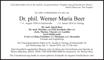 Traueranzeige von Werner Maria Beer von Süddeutsche Zeitung