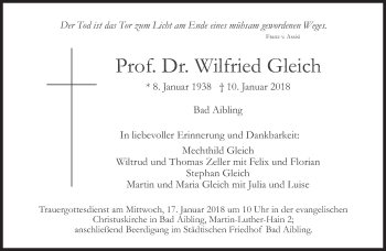 Traueranzeige von Wilfried Gleich von Süddeutsche Zeitung
