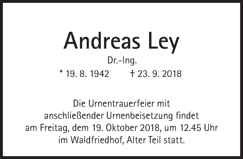  Traueranzeige für Andreas Ley vom 06.10.2018 aus Süddeutsche Zeitung