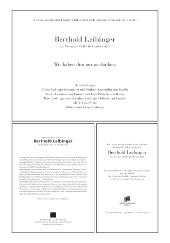 Traueranzeige von Berthold Leibinger von Süddeutsche Zeitung