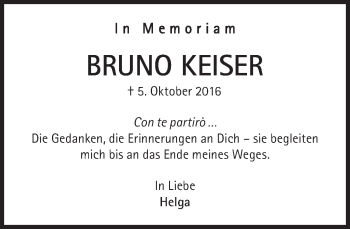 Traueranzeige von Bruno Keiser von Süddeutsche Zeitung