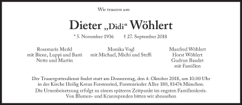 Traueranzeige von Dieter Wöhlert von Süddeutsche Zeitung