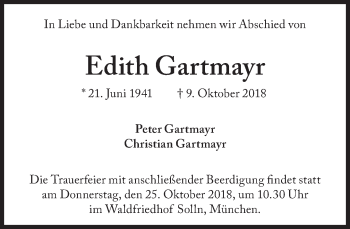 Traueranzeige von Edith Gartmayr von Süddeutsche Zeitung