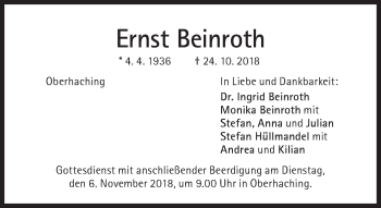 Traueranzeige von Ernst Beinroth von Süddeutsche Zeitung