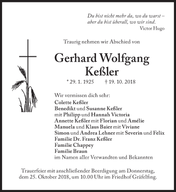 Traueranzeige von Gerhard Wolfgang Keßler von Süddeutsche Zeitung