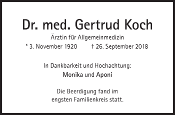 Traueranzeige von Gertrud Koch von Süddeutsche Zeitung