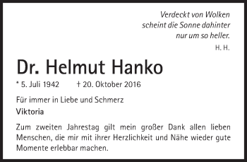 Traueranzeige von Helmut Hanko von Süddeutsche Zeitung