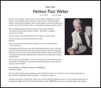 Traueranzeige von Helmut Paul Weber  von Süddeutsche Zeitung