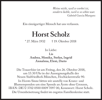 Traueranzeige von Horst Scholz von Süddeutsche Zeitung