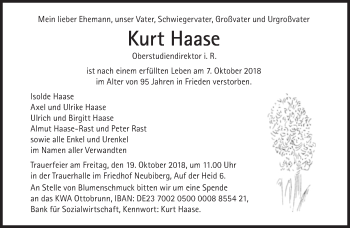 Traueranzeige von Kurt Haase von Süddeutsche Zeitung