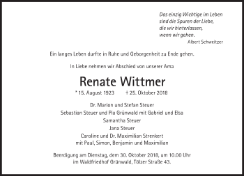 Traueranzeige von Renate Wittmer von Süddeutsche Zeitung