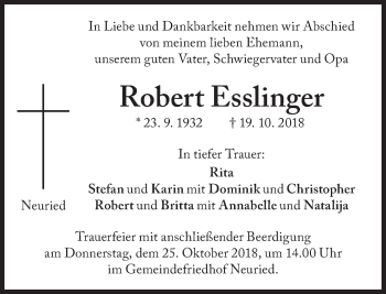 Traueranzeige von Robert Esslinger von Süddeutsche Zeitung