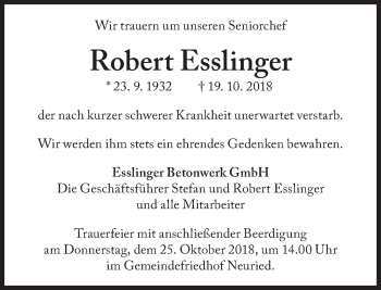 Traueranzeige von Robert Esslinger von Süddeutsche Zeitung