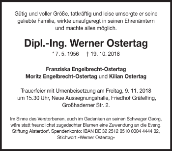 Traueranzeige von Werner Ostertag von Süddeutsche Zeitung