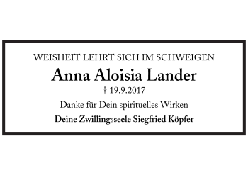 Traueranzeige von Anna Aloisia Lander von Süddeutsche Zeitung