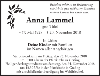 Traueranzeige von Anna Lammel von Süddeutsche Zeitung