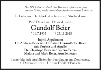 Traueranzeige von Gundolf Beier von Süddeutsche Zeitung