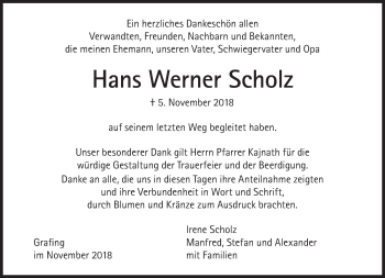 Traueranzeige von Hans Werner Scholz von Süddeutsche Zeitung