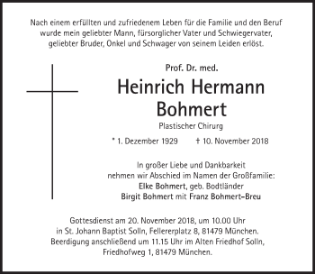 Traueranzeige von Heinrich Hermann Bohmert von Süddeutsche Zeitung