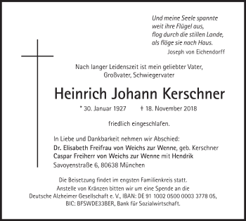 Traueranzeige von Heinrich Johann Kerschner von Süddeutsche Zeitung