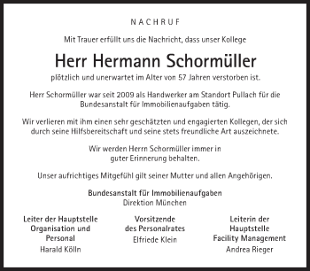 Traueranzeige von Hermann Schormüller von Süddeutsche Zeitung