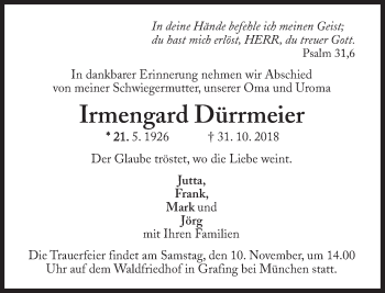 Traueranzeige von Irmengard Dürrmeier von Süddeutsche Zeitung